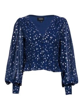Yumi Kim Navy Star-Print V-Neck Peplum Blouse